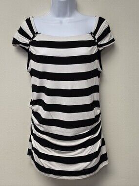White House Black Market Striped Square Neck Top Black White L